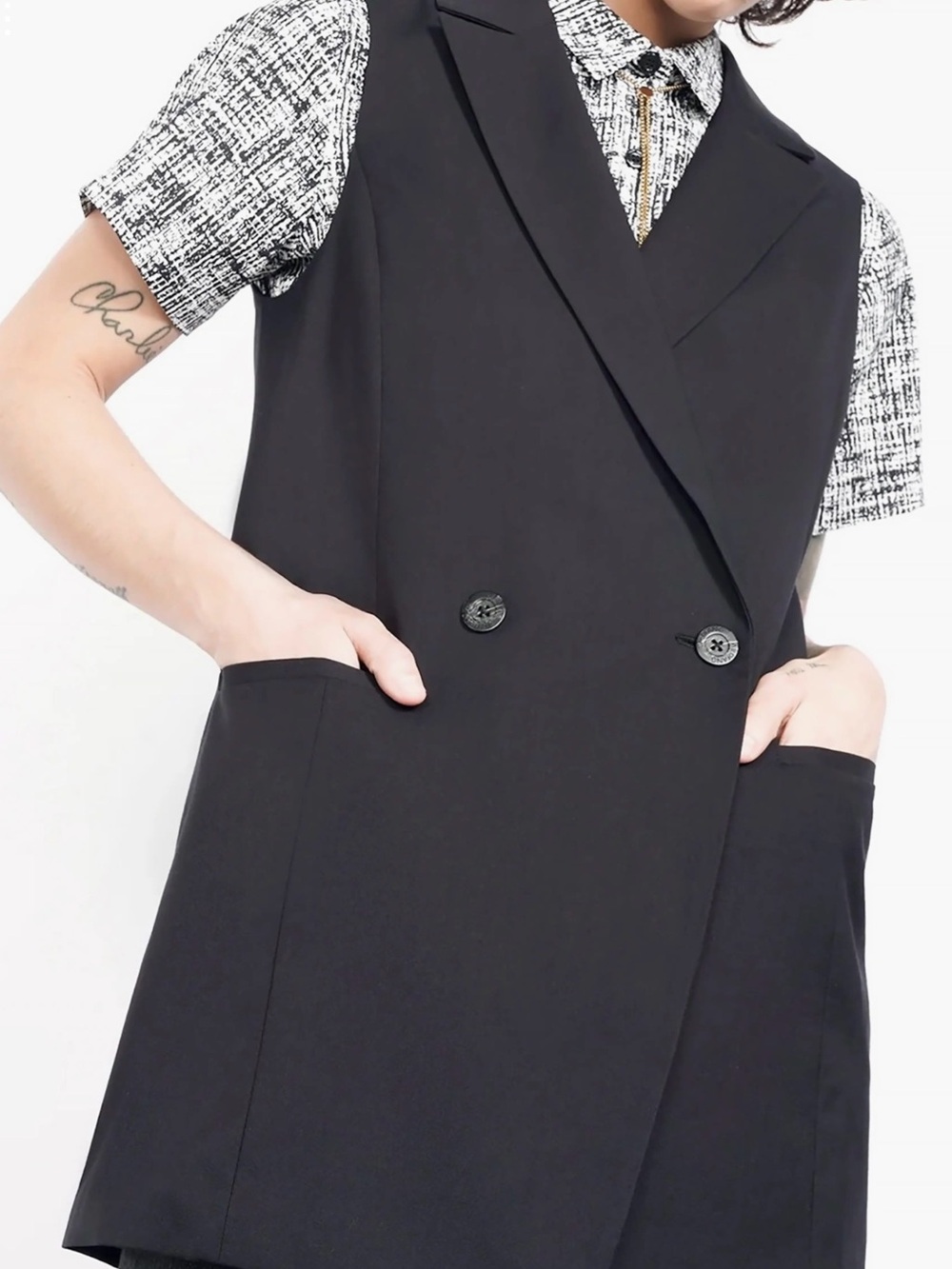 Wildfang the empower double breasted vest black pockets plus size 1x new